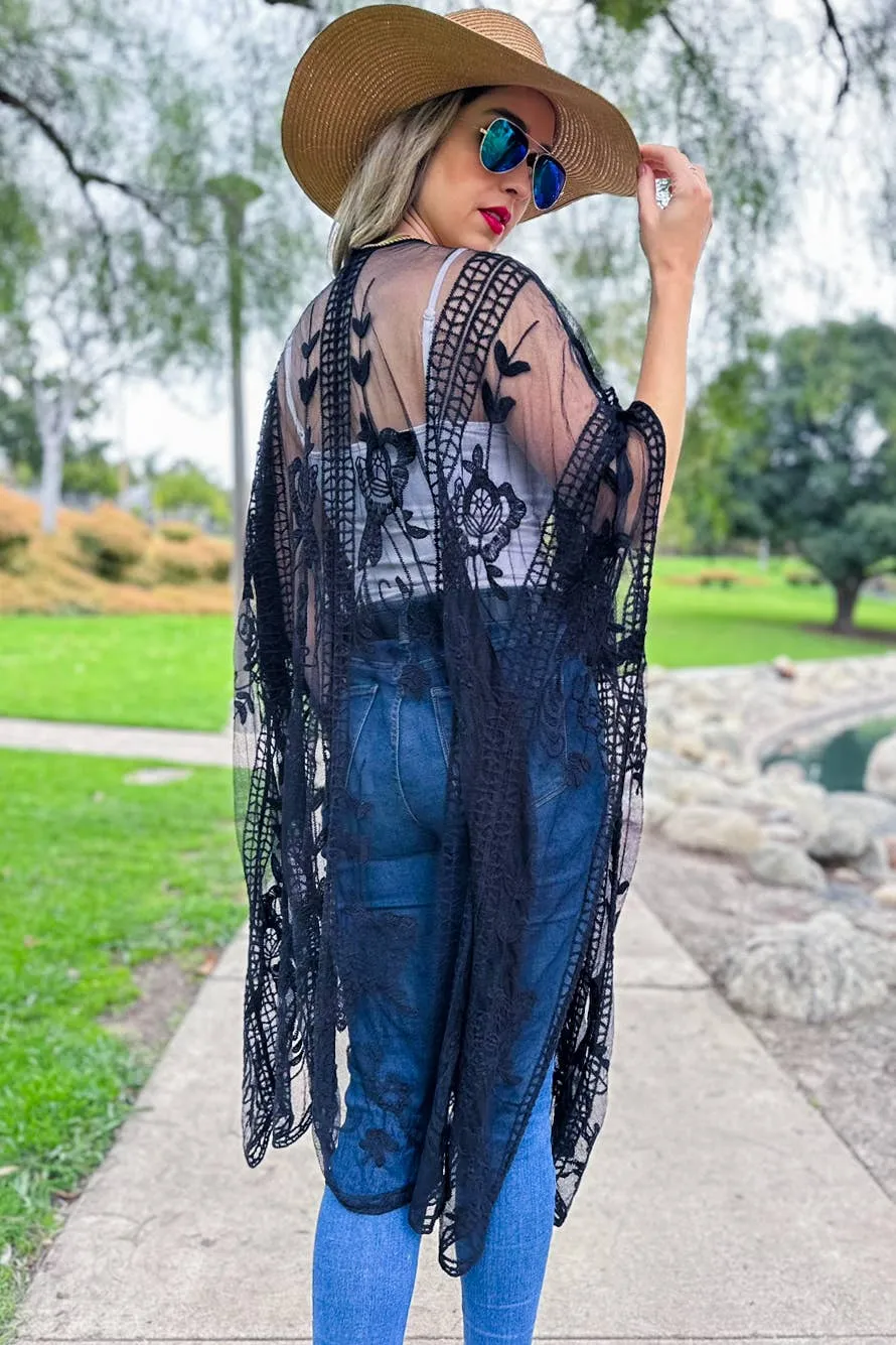 Black Floral Lace Kimono