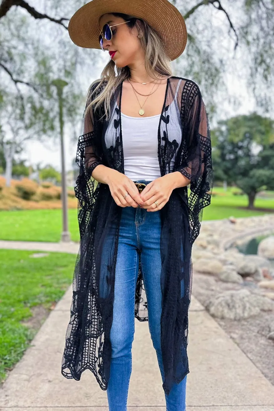Black Floral Lace Kimono