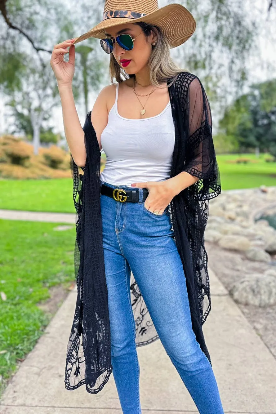 Black Floral Lace Kimono