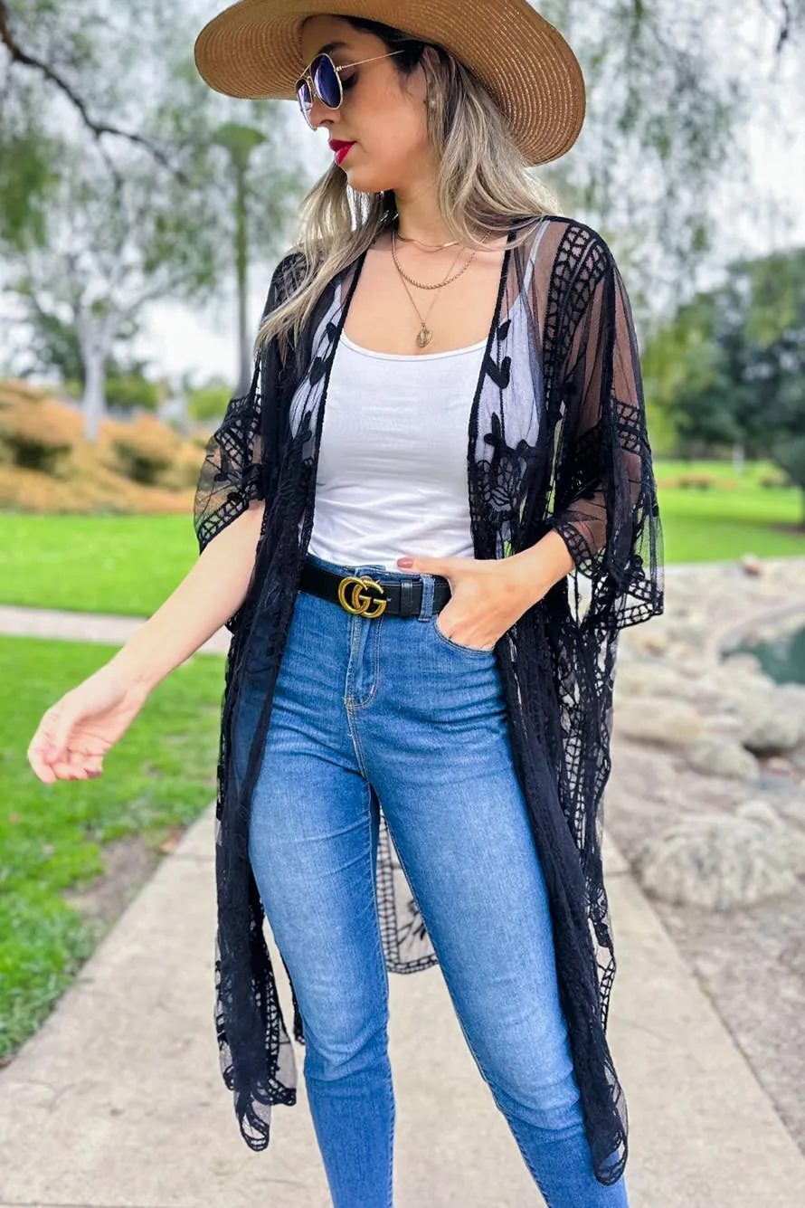 Black Floral Lace Kimono