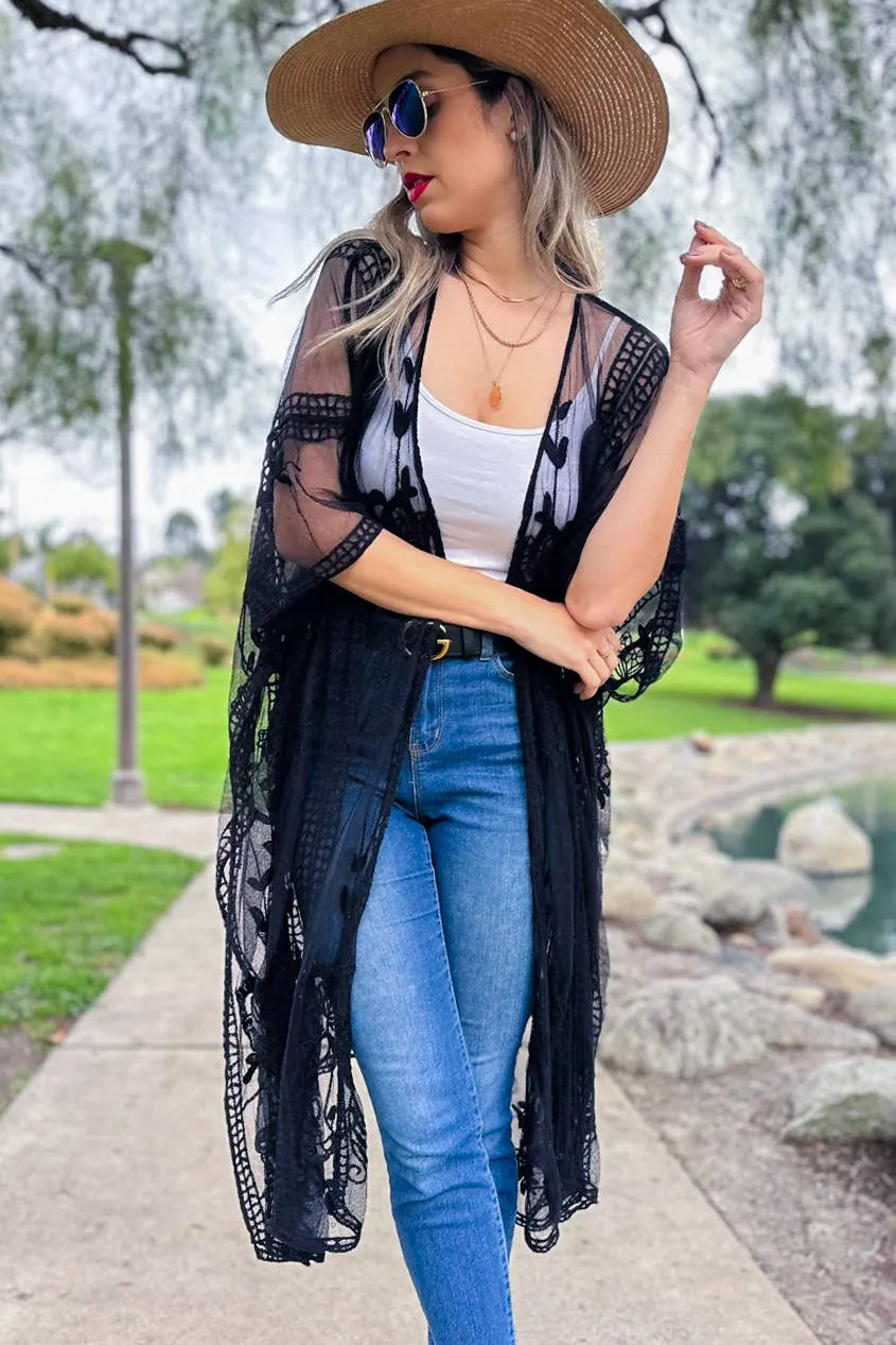 Black Floral Lace Kimono