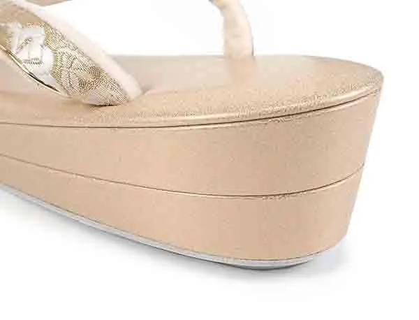 Formal Zori Sandals and Bag Set for TEA ceremony【Light beige with a gold floral circle pattern / ONE-SIZE】