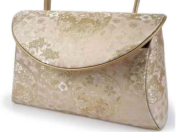 Formal Zori Sandals and Bag Set for TEA ceremony【Light beige with a gold floral circle pattern / ONE-SIZE】