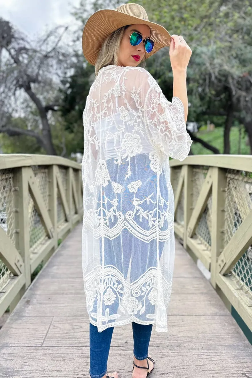 Ivory Floral Lace Kimono