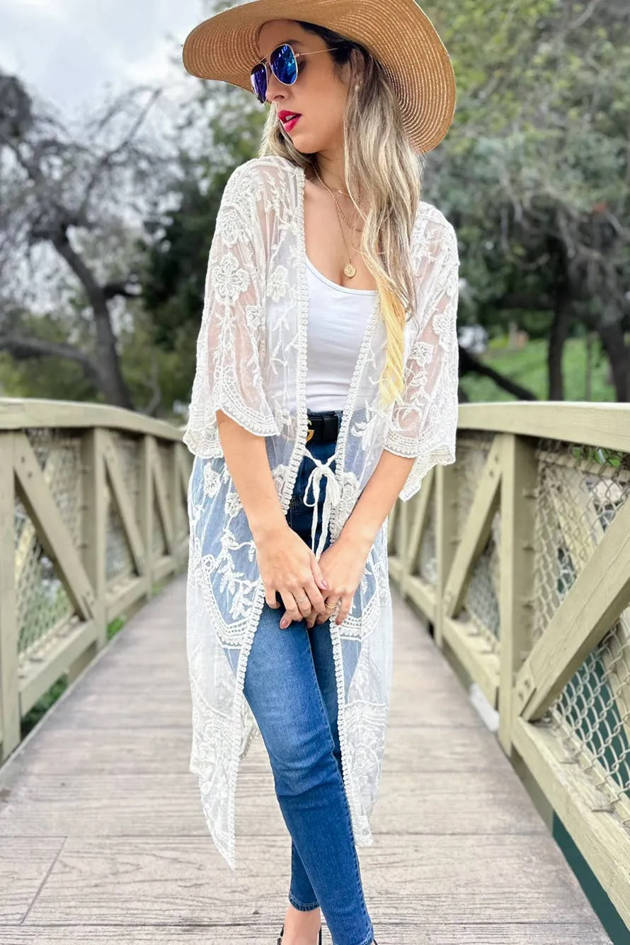 Ivory Floral Lace Kimono