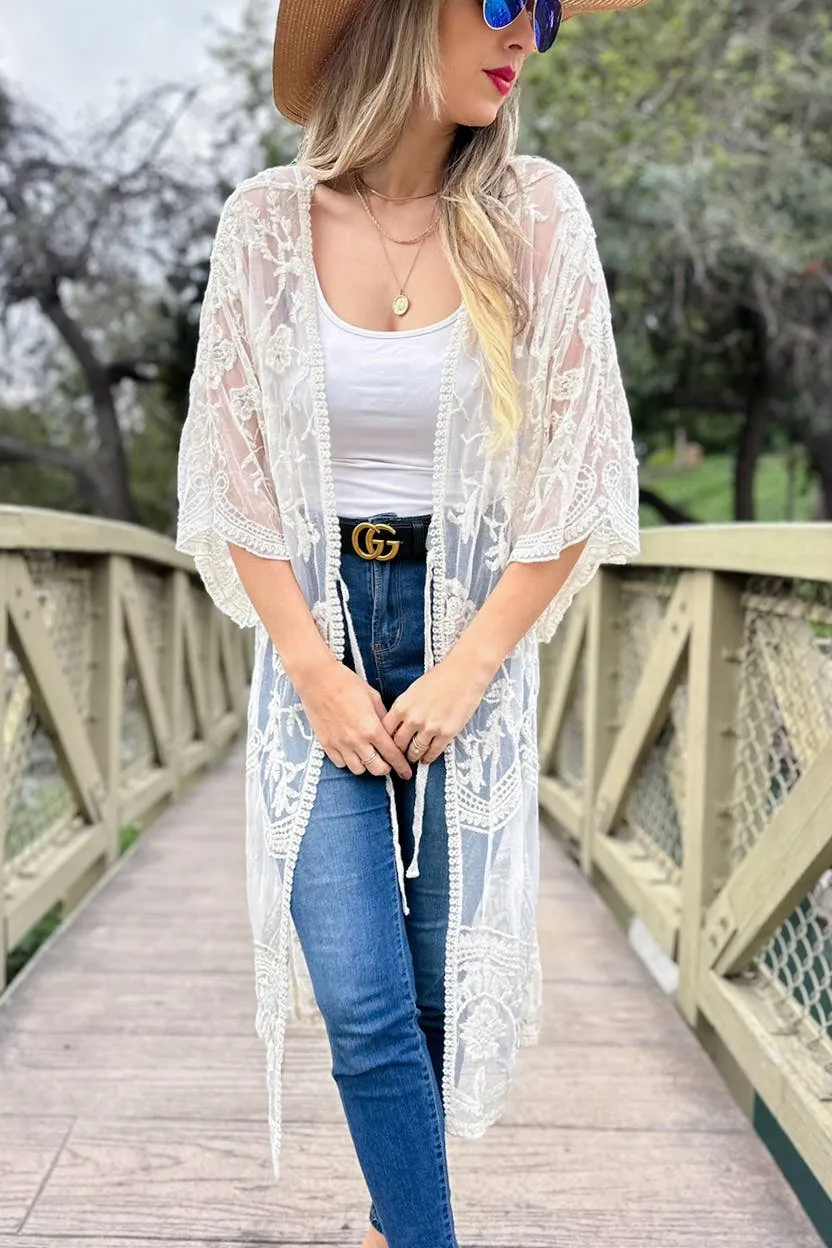 Ivory Floral Lace Kimono