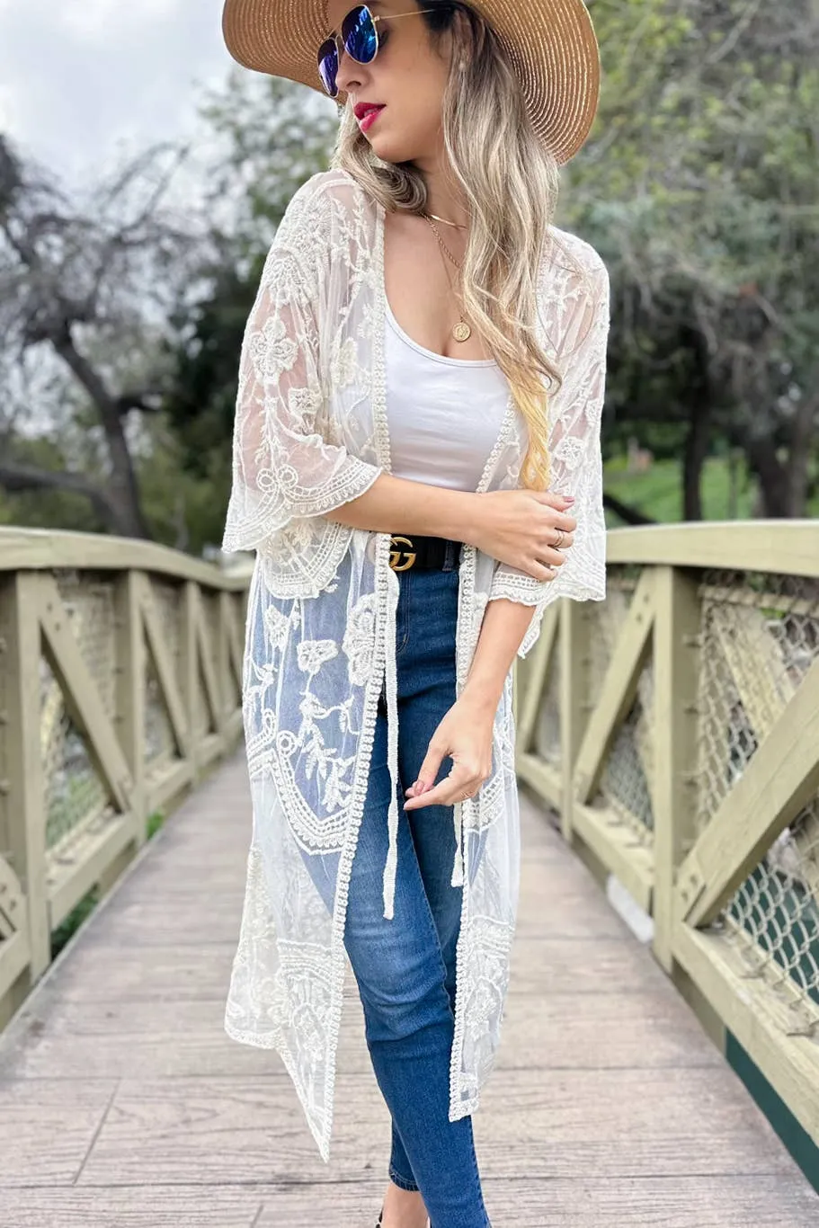 Ivory Floral Lace Kimono