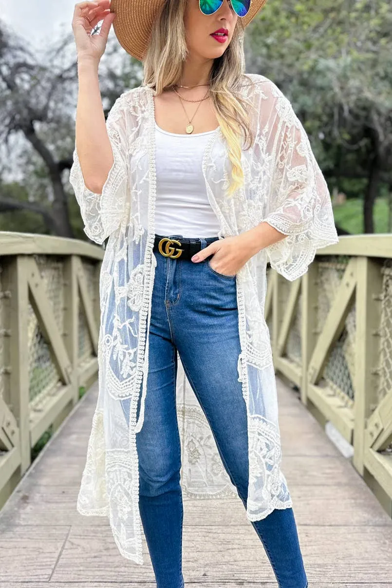 Ivory Floral Lace Kimono