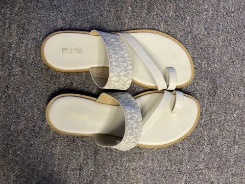 Michael Kors pratt flat Sandal vanilla mono PVC  Mk MONO shoes women Sz 9